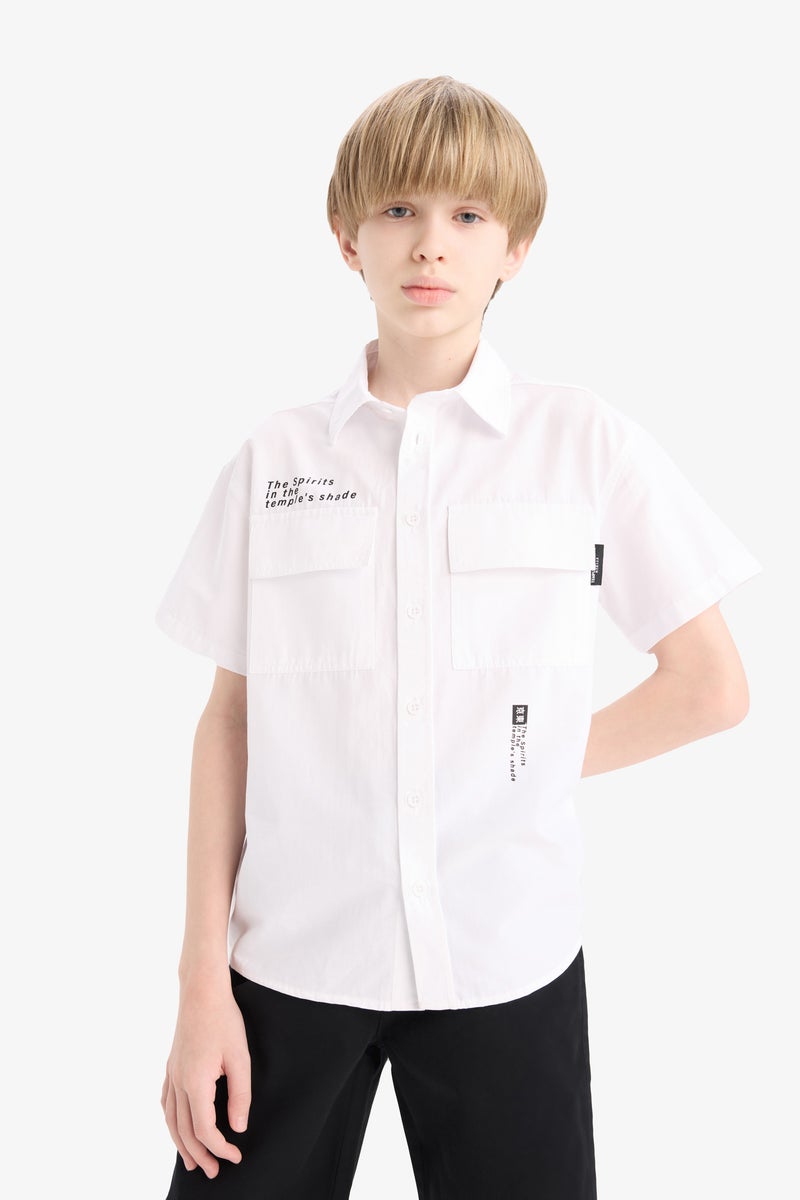 DeFacto White Boy Boy Oversize Polo Neck Printed Poplin Shirt Casual - Image 5